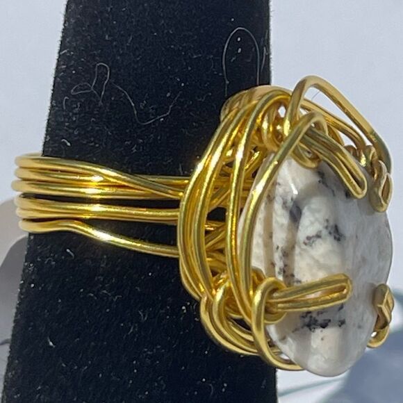 ✨ DENDRITIC AGATE NATURAL WIREWRAPPED GEMSTONE CHUNKY RING ✨ - Picture 7 of 11
